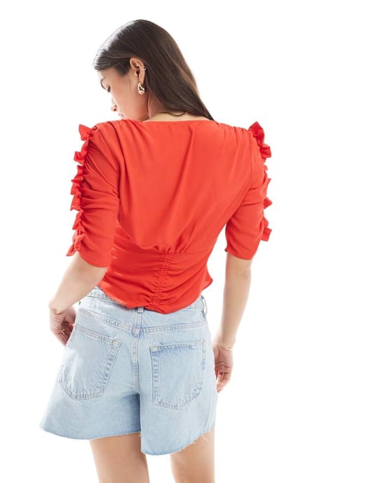 ASOS DESIGN V-ringad teblus i röd - Image 4