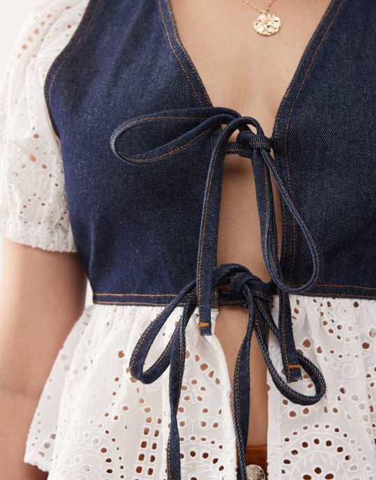 Miss Selfridge denim skjorta med knytframsidans broderidetalj - Image 3