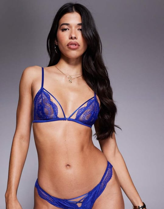 ASOS DESIGN Drew strappy spetstriangel-bh i kobolt - Image 4
