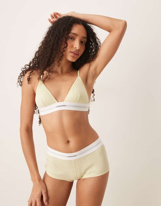 Calvin Klein modal rib utan vaddering triangelbh i ljusgul - Image 2