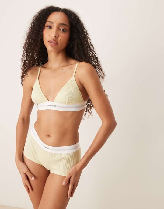 Calvin Klein modal rib utan vaddering triangelbh i ljusgul - Image 3