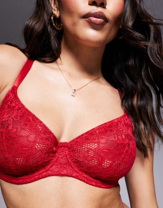 ASOS DESIGN Margot spets-bh med bygel och knytdetalj för större byst i röd - Image 2