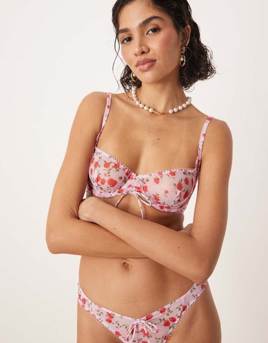 For Love & Lemons Lottie underwire-bh set i rosa blommönster - Image 4