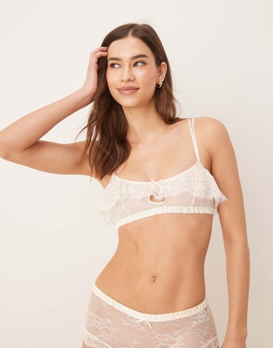ASOS DESIGN Aurora hel lace frill bralette i vitt - Image 2