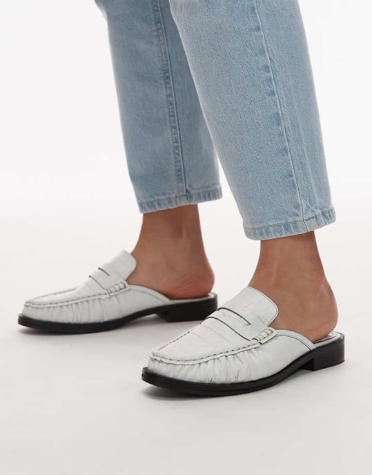 Topshop Anna läderplatta sko mule i vitt - Image 1