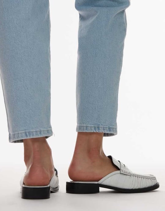 Topshop Anna läderplatta sko mule i vitt - Image 3
