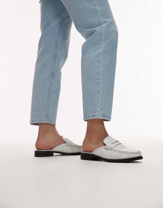 Topshop Anna läderplatta sko mule i vitt - Image 4