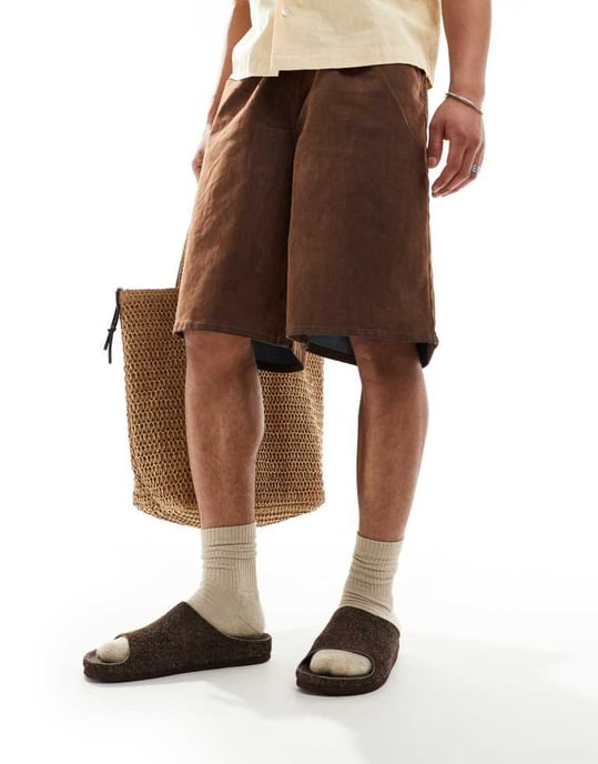 ASOS DESIGN slidessandaler i brunt hårigt mocka - Image 2