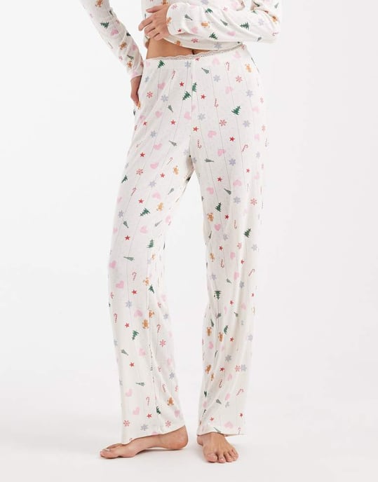 Urban Threads jul pointelle pyjamasbyxor i krämfärg - Image 3