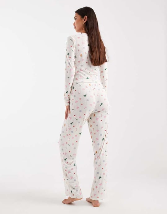 Urban Threads jul pointelle pyjamasbyxor i krämfärg - Image 4