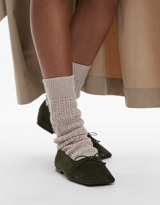 ASOS DESIGN Lotus premium suede ballets in khaki - Image 2
