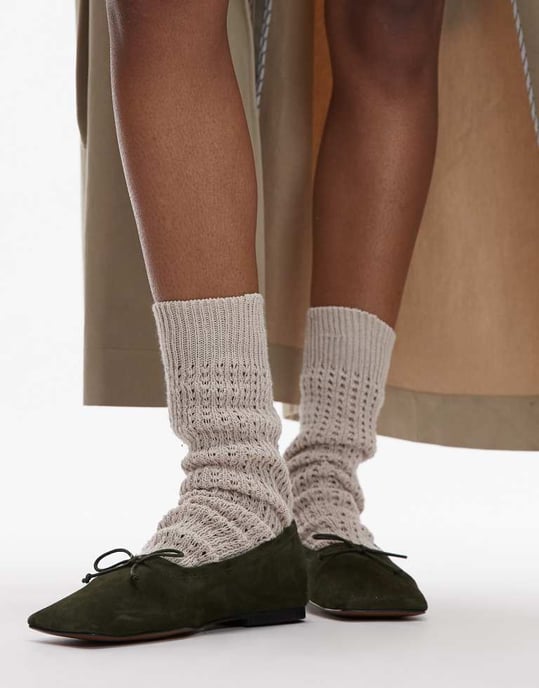ASOS DESIGN Lotus premium suede ballets in khaki - Image 3