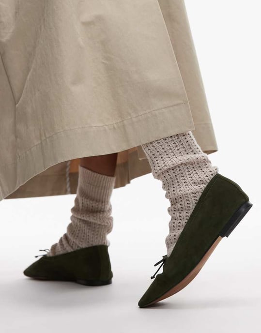 ASOS DESIGN Lotus premium suede ballets in khaki - Image 4