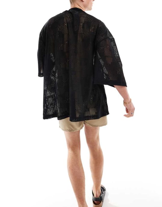 ASOS DESIGN knitted crochet lace kimono in black - Image 4