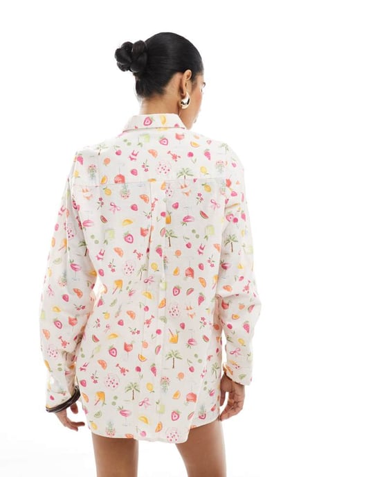 Miss Selfridge överdimensionerad skjorta i frukttryck - Image 3