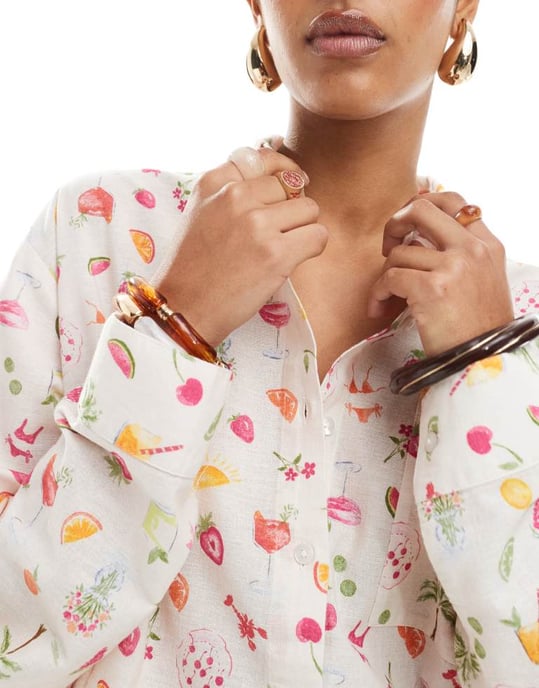 Miss Selfridge överdimensionerad skjorta i frukttryck - Image 4