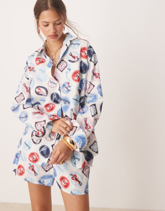 Miss Selfridge oversized skjorta i semestertryck - Image 1