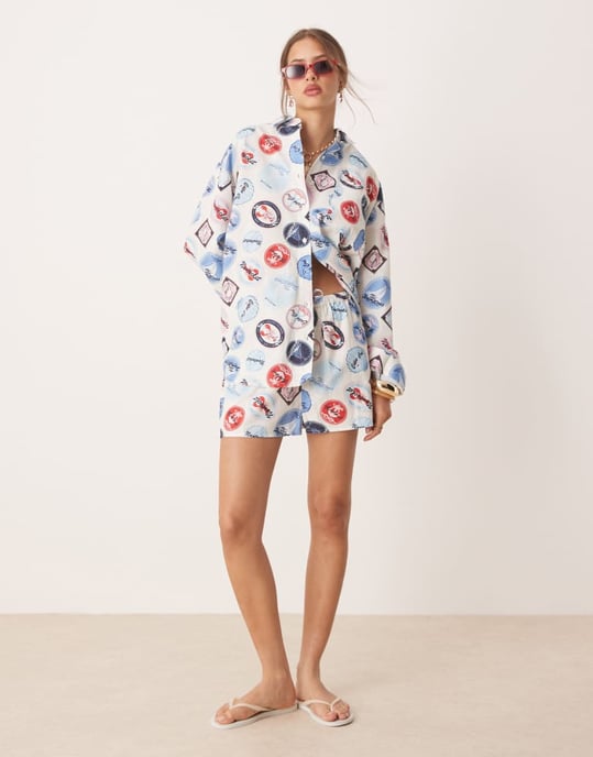 Miss Selfridge oversized skjorta i semestertryck - Image 2