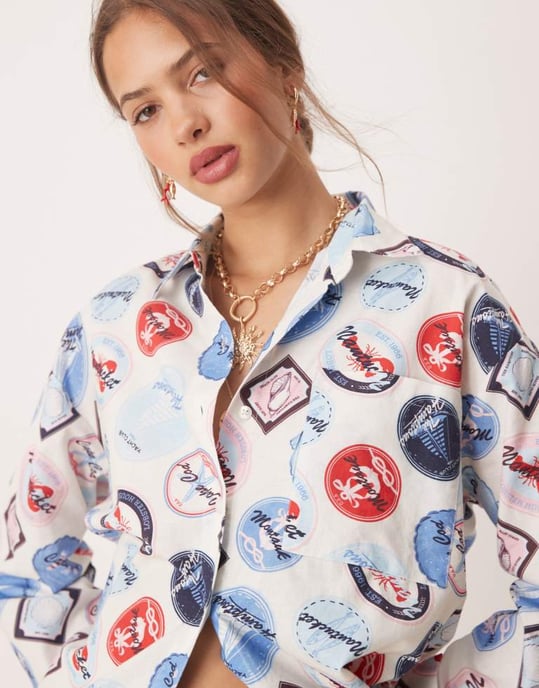 Miss Selfridge oversized skjorta i semestertryck - Image 3