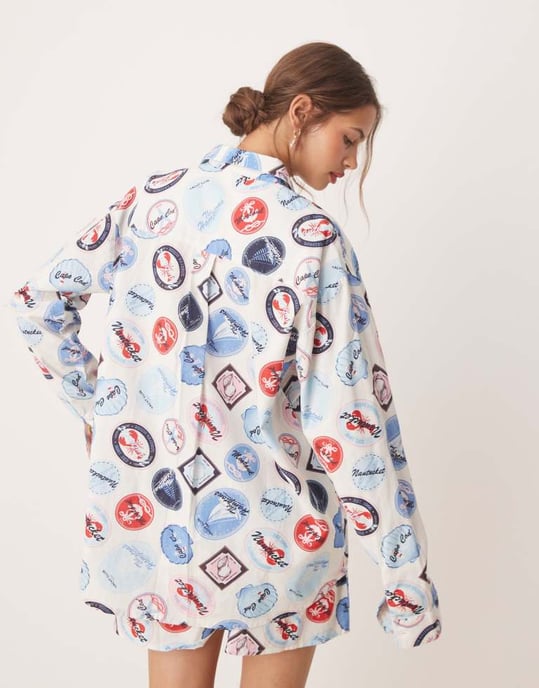 Miss Selfridge oversized skjorta i semestertryck - Image 4