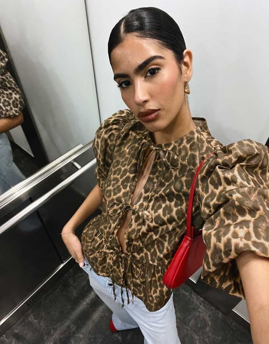 ASOS DESIGN cotton poplin peplum tie shirt top in leopard print - Image 2