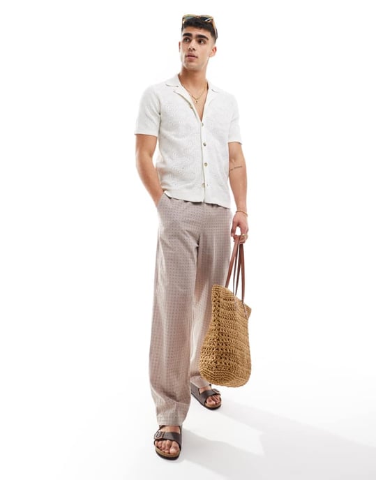 ONLY & SONS revere collar open knit shirt in white - Image 3