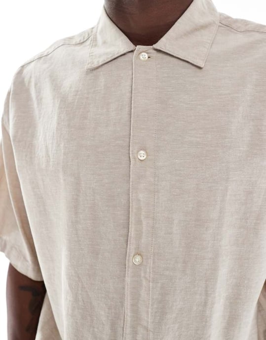 Jack & Jones oversized linen blend shirt in beige - Image 2