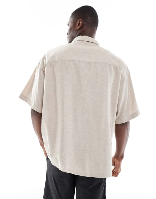 Jack & Jones oversized linen blend shirt in beige - Image 3