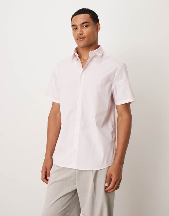ASOS DESIGN formal easy iron poplin regular shirt in light pink - Image 2