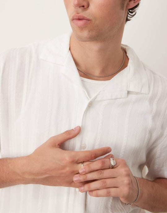 Abercrombie & Fitch short sleeve cropped lightweight linen shirt in white - Image 2