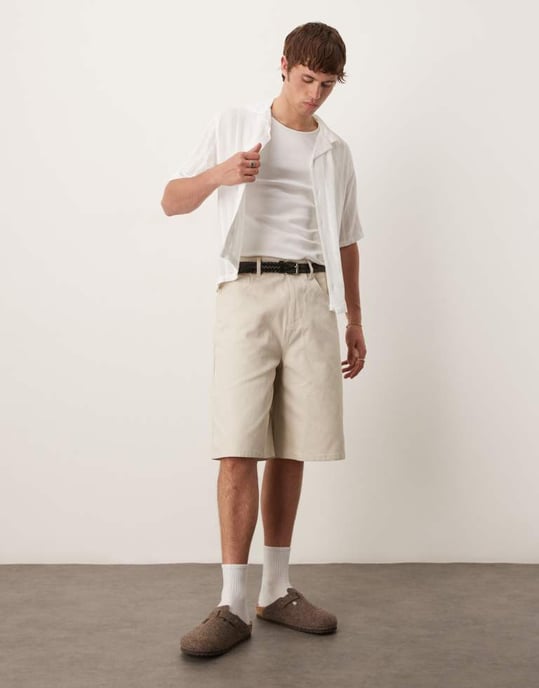 Abercrombie & Fitch short sleeve cropped lightweight linen shirt in white - Image 3