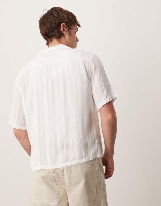 Abercrombie & Fitch short sleeve cropped lightweight linen shirt in white - Image 4