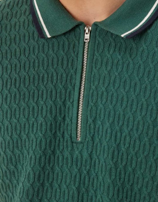Abercrombie & Fitch stickad halvzip polo med kontrastkant i grön - Image 3