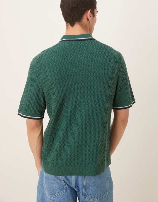 Abercrombie & Fitch stickad halvzip polo med kontrastkant i grön - Image 4