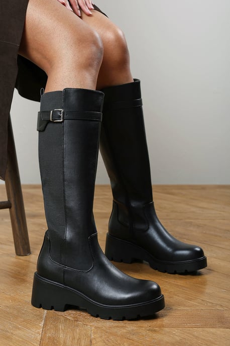 Where's That From Womens Erelia Stretch Panel Buckle Detail Wedge Boots - Image 1