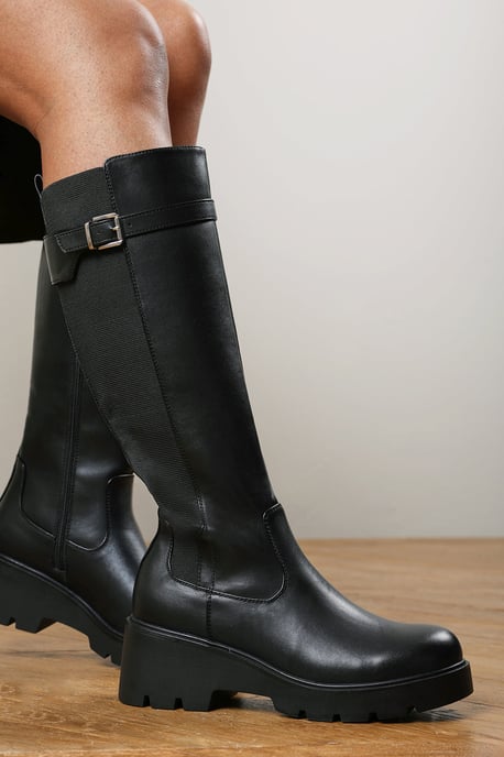 Where's That From Womens Erelia Stretch Panel Buckle Detail Wedge Boots - Image 6