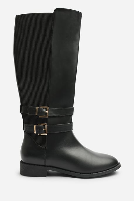 Where's That From Womens Elaris Double Buckle Detail Stretch Elastic Knee High Riding Boots - Image 2