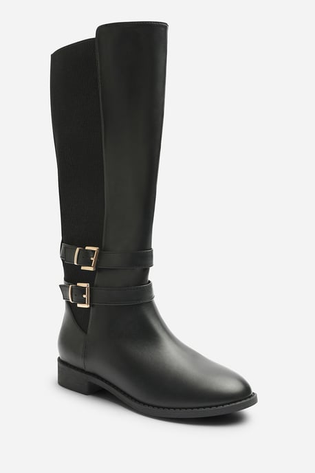 Where's That From Womens Elaris Double Buckle Detail Stretch Elastic Knee High Riding Boots - Image 3