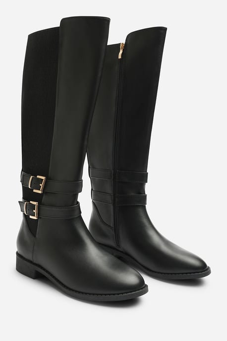 Where's That From Womens Elaris Double Buckle Detail Stretch Elastic Knee High Riding Boots - Image 4