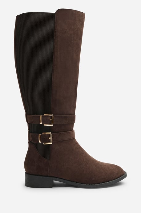 Where's That From Womens Elaris Double Buckle Detail Stretch Elastic Knee High Riding Boots - Image 2