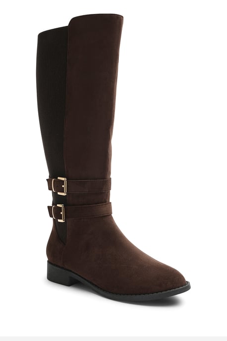 Where's That From Womens Elaris Double Buckle Detail Stretch Elastic Knee High Riding Boots - Image 3