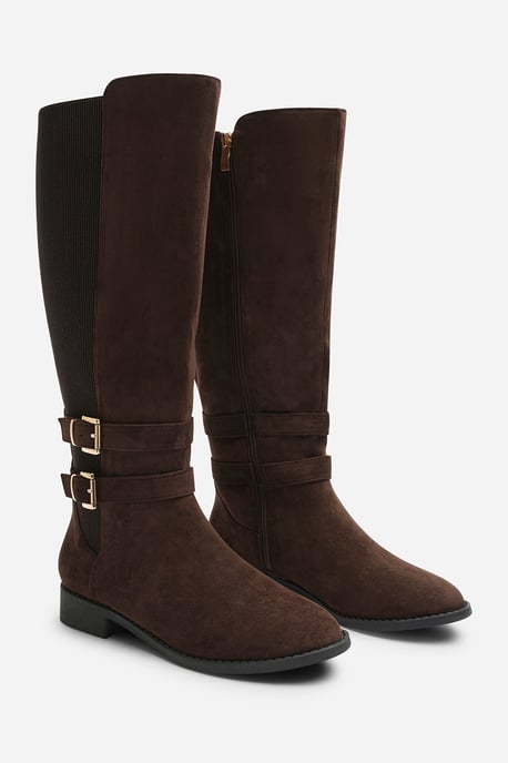 Where's That From Womens Elaris Double Buckle Detail Stretch Elastic Knee High Riding Boots - Image 4