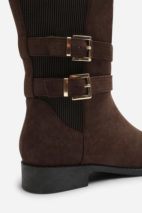Where's That From Womens Elaris Double Buckle Detail Stretch Elastic Knee High Riding Boots - Image 5