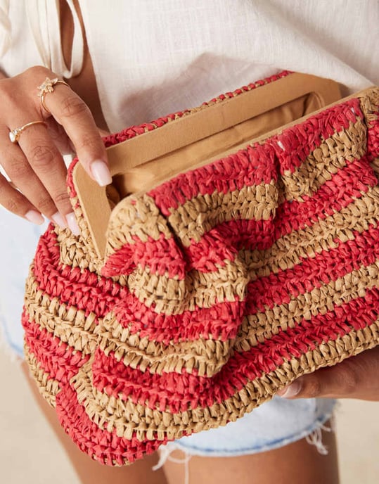 ASOS DESIGN halm virkade randiga clutchväska i röd och natur - Image 3