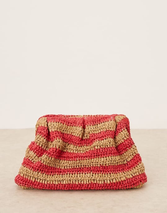 ASOS DESIGN halm virkade randiga clutchväska i röd och natur - Image 4
