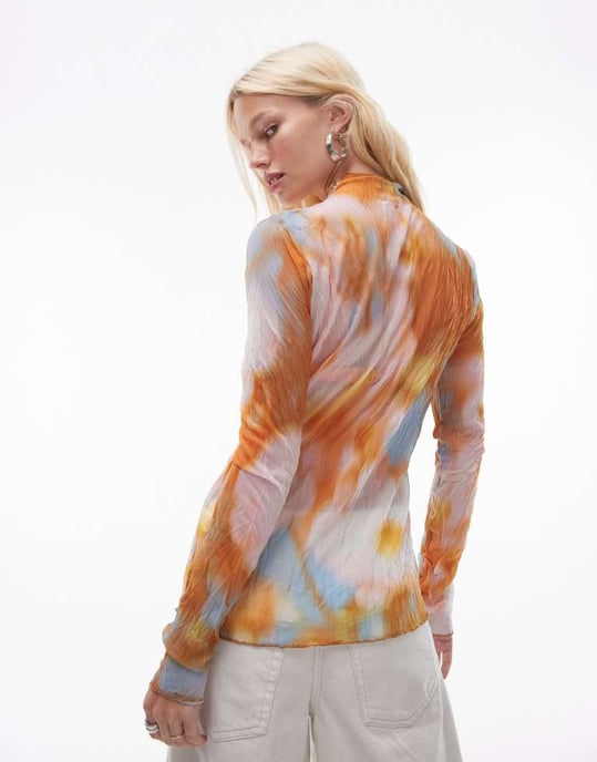 Topshop abstract floral crinkle long sleeve top in multi - Image 4