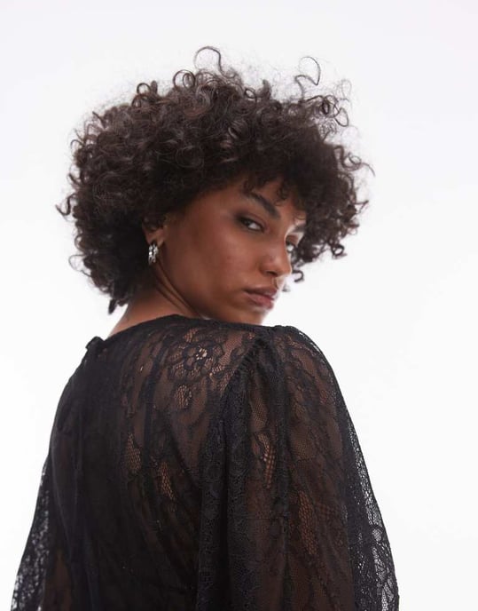 Topshop lace peplum top in black - Image 2