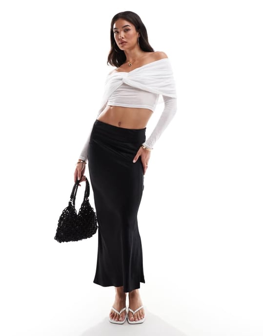 SNDYS mesh bardot twist overlay detail top in white - Image 2