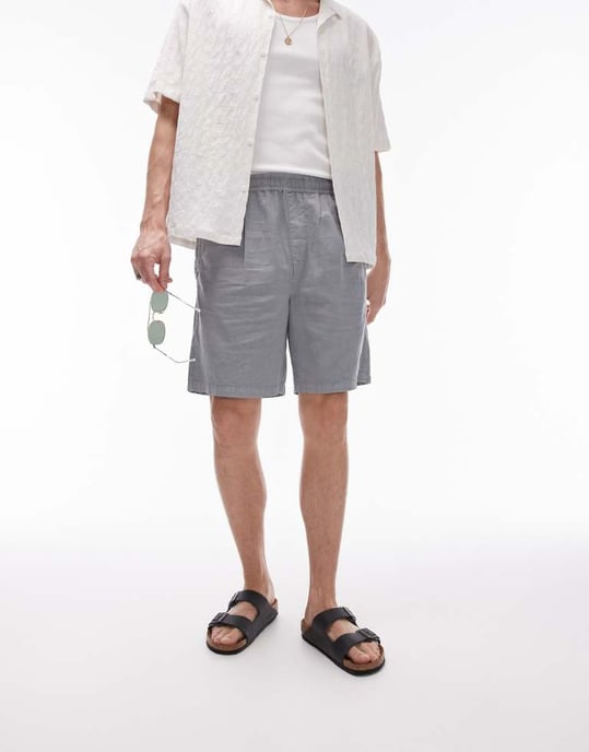 Topman linen blend shorts in grey - Image 2