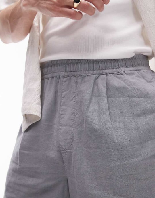 Topman linen blend shorts in grey - Image 3
